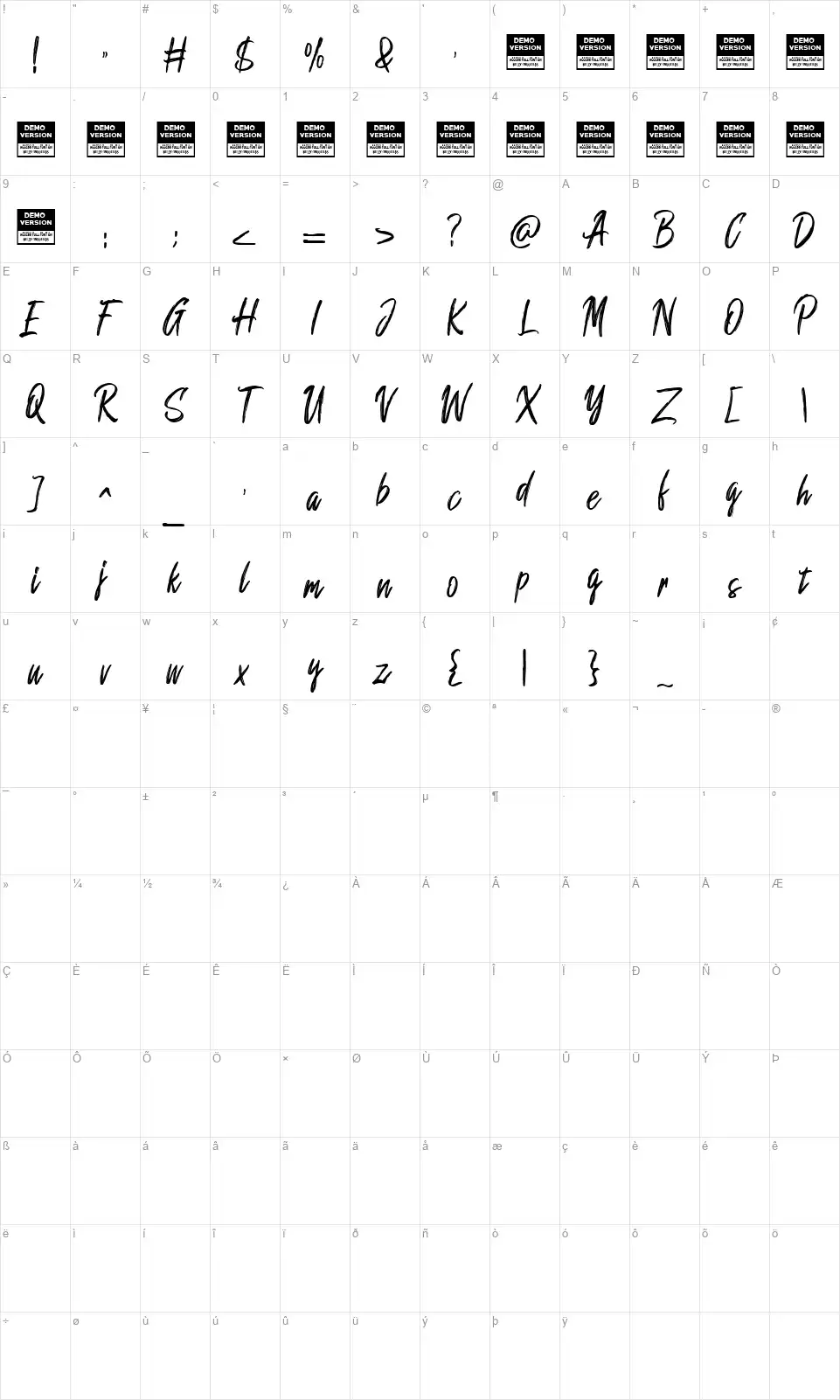 Sunder Outhfont character map