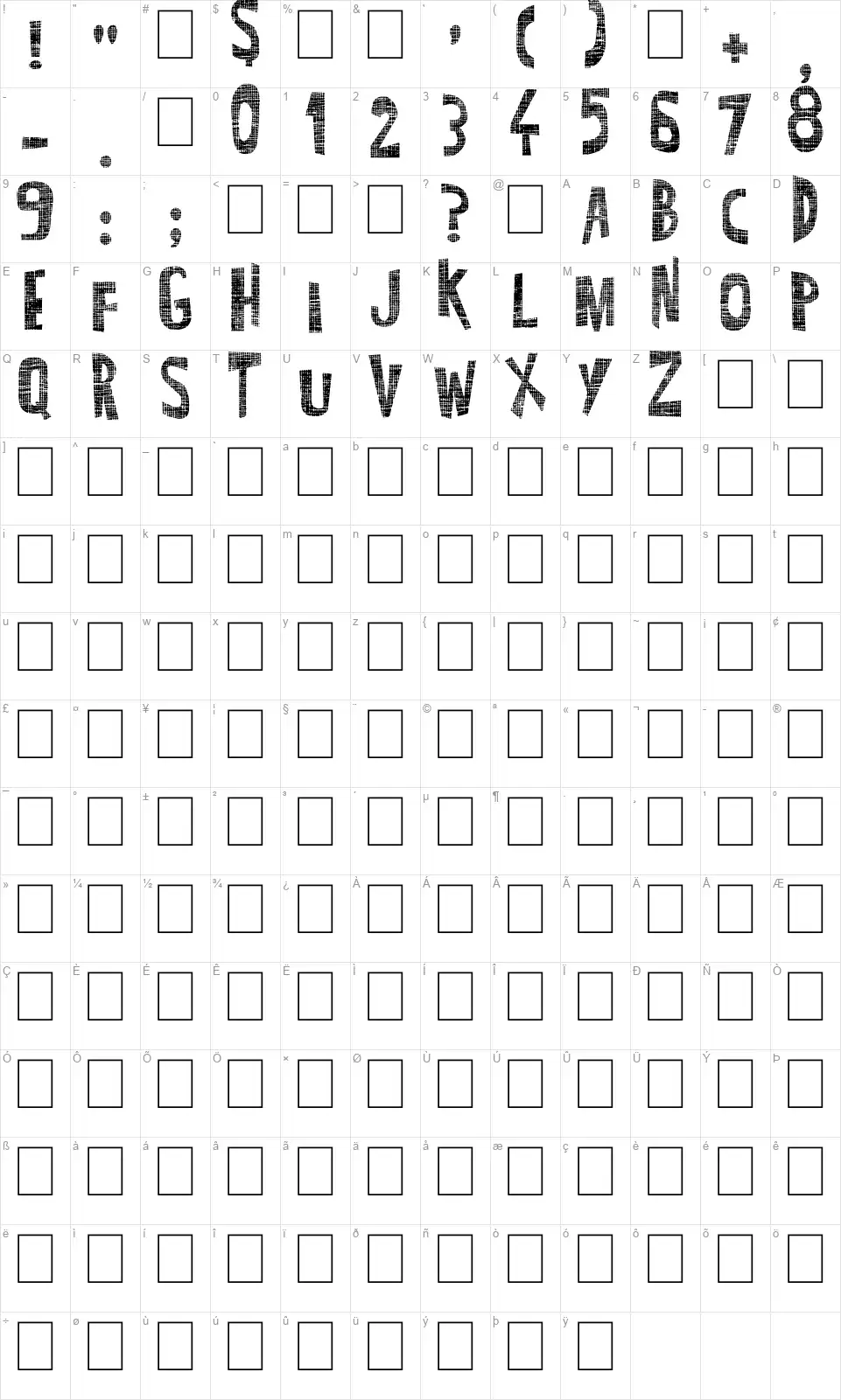 Super Modern blackfont character map