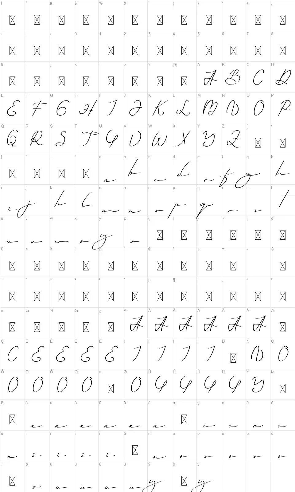 Super Shiningfont character map