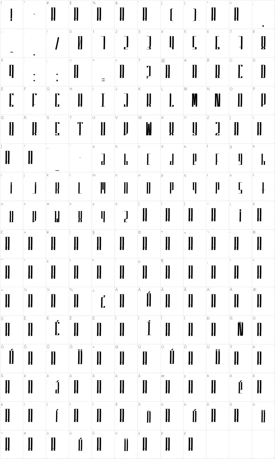 Superfuckedfont character map
