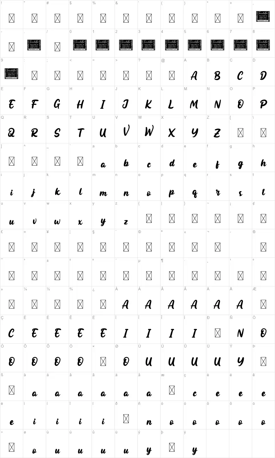 Sutiyafont character map