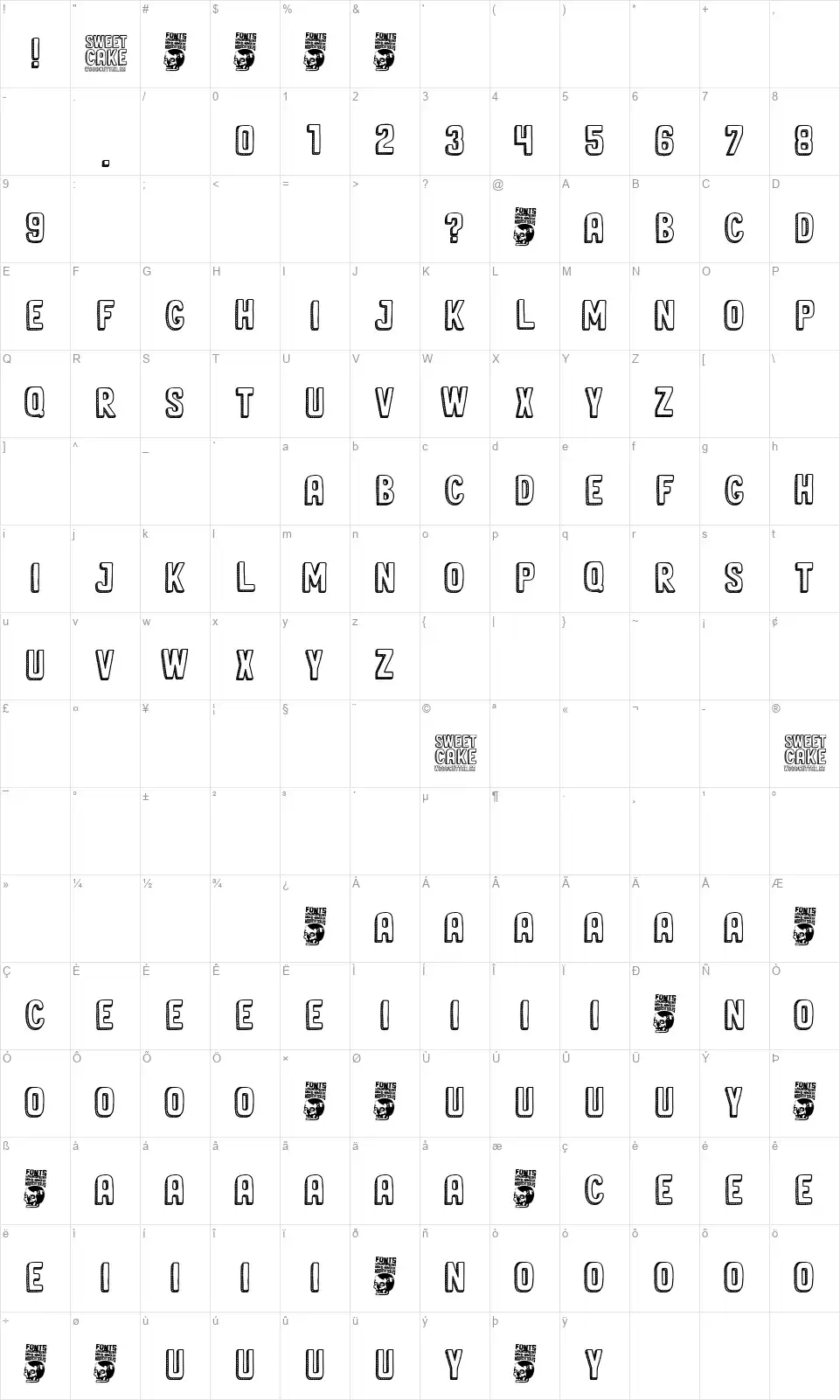 Sweet Cakefont character map