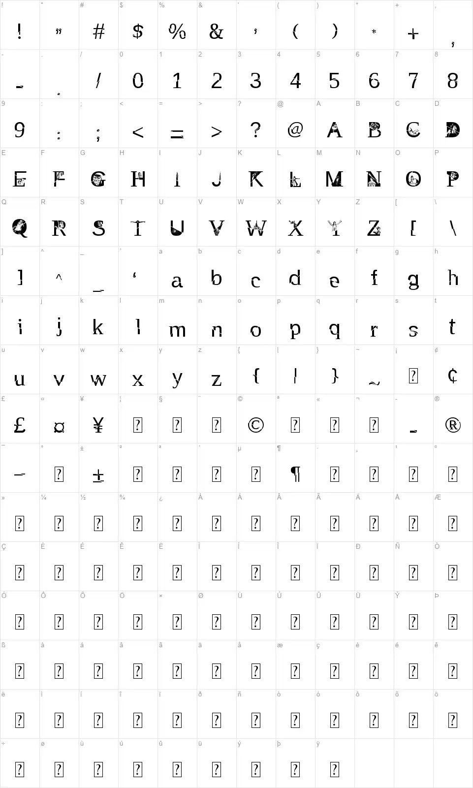 TAK Enchantedfont character map