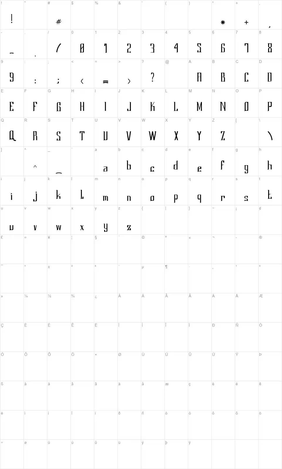 Tanggul Marketfont character map