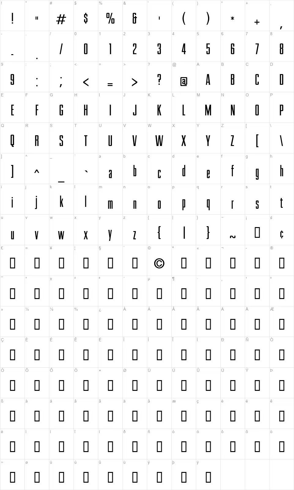 TC Roguefont character map