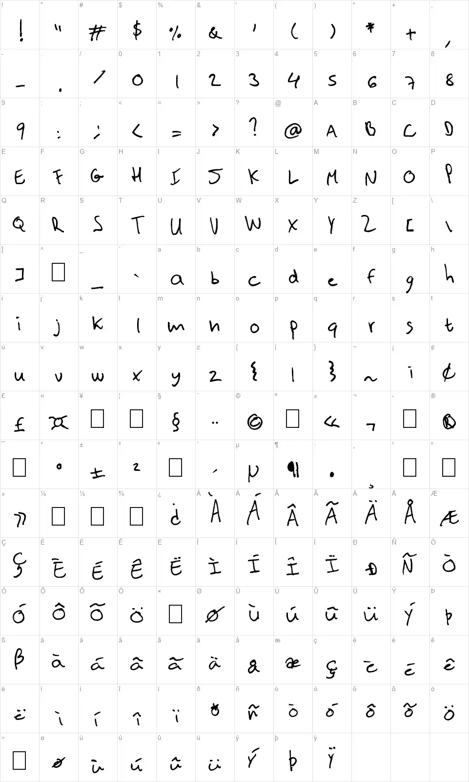 Teenishly beautifulfont character map