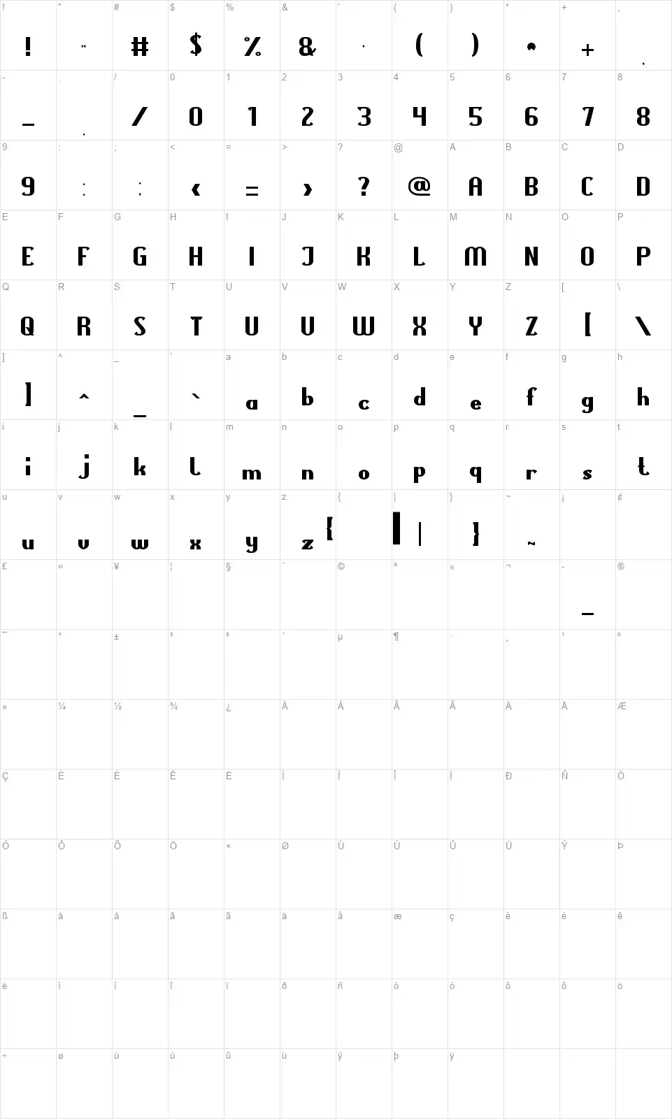 Teleport Machinefont character map