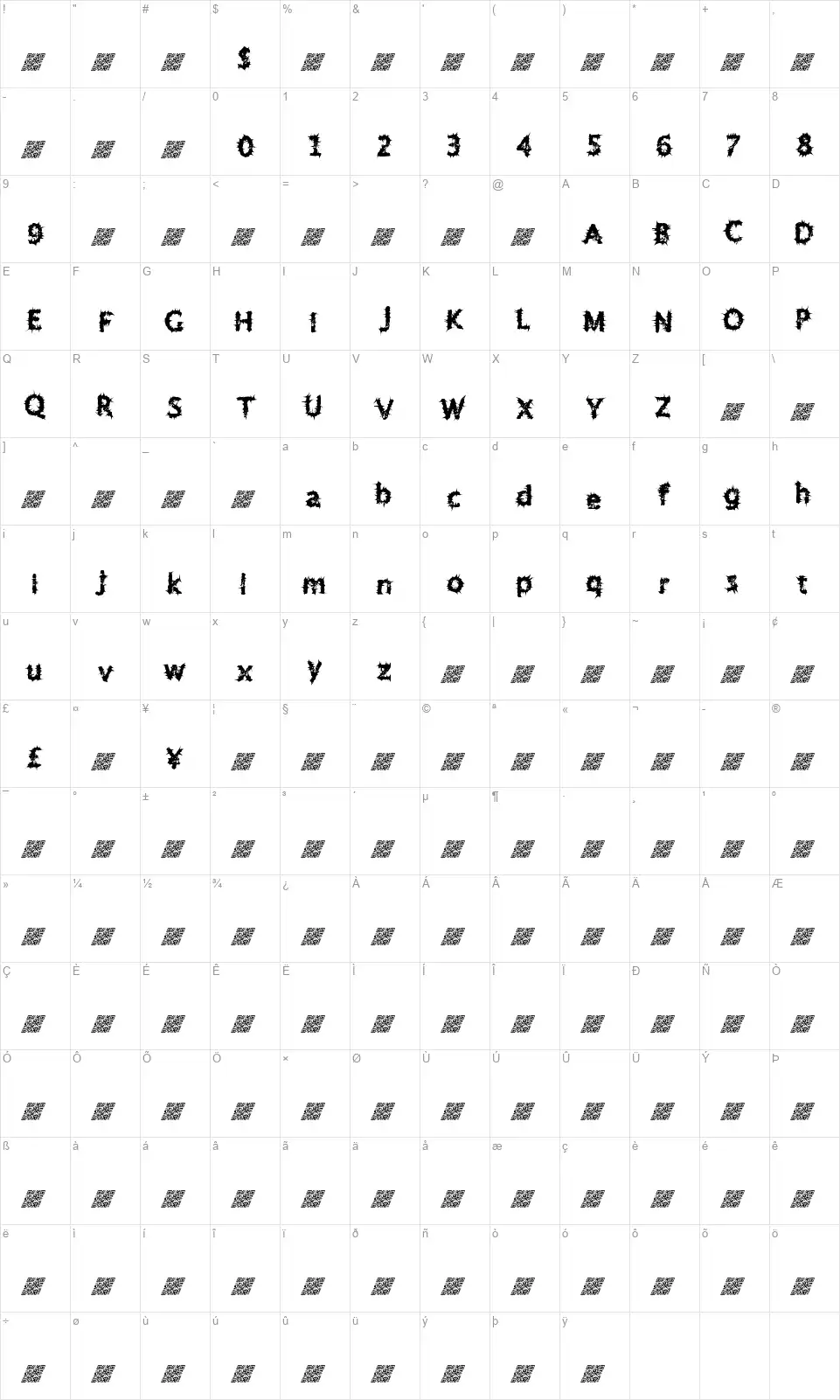 Ten Dimensionalfont character map
