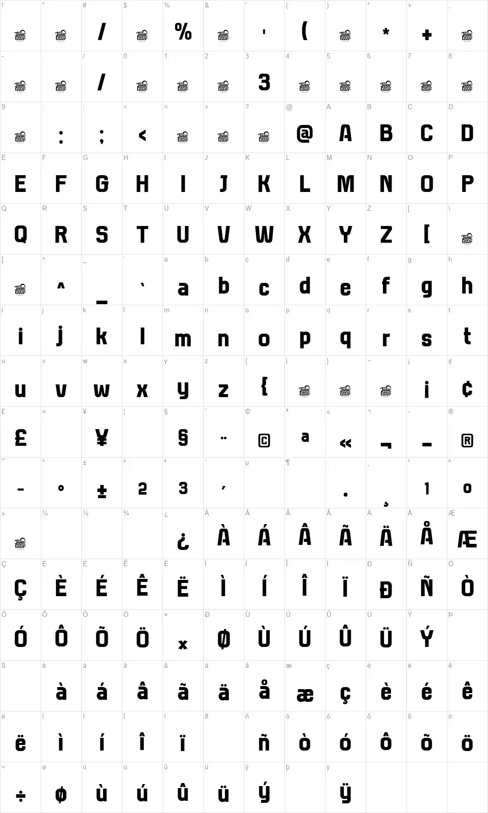 Thaber Bladsfont character map