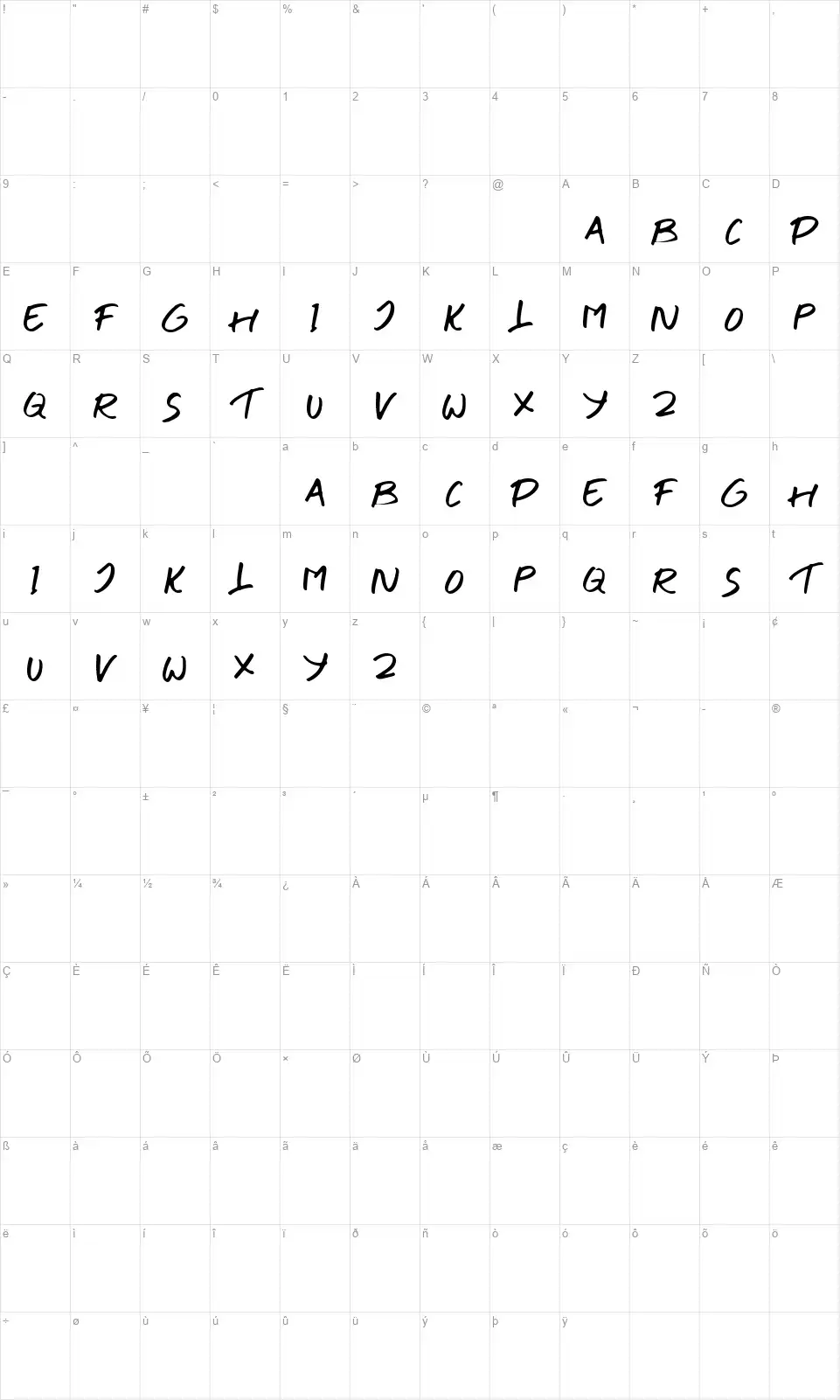 The Crownfont character map