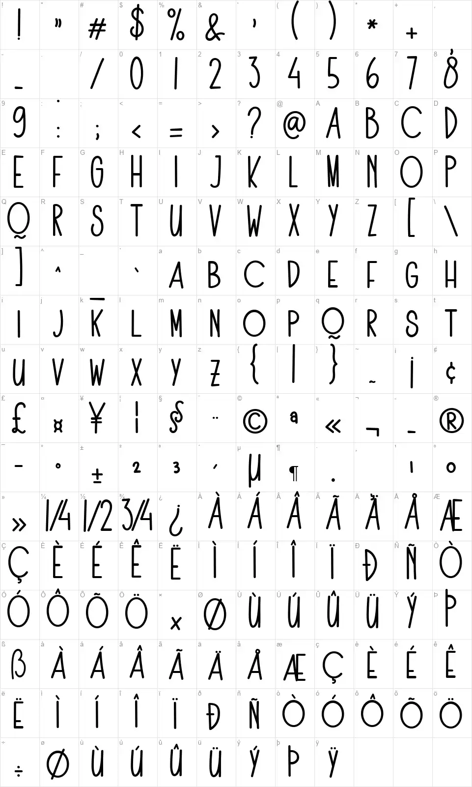 The Fox Officefont character map