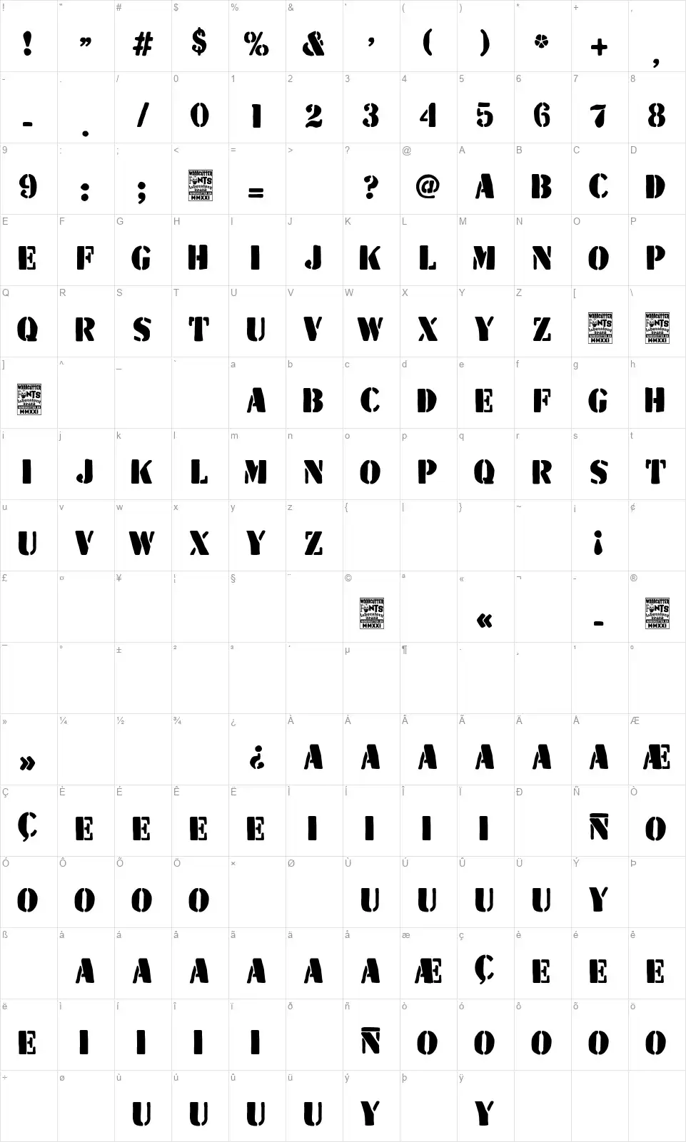 The Wild Teamfont character map
