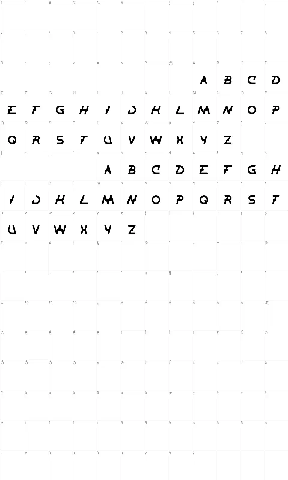 Thunder Jaggerfont character map