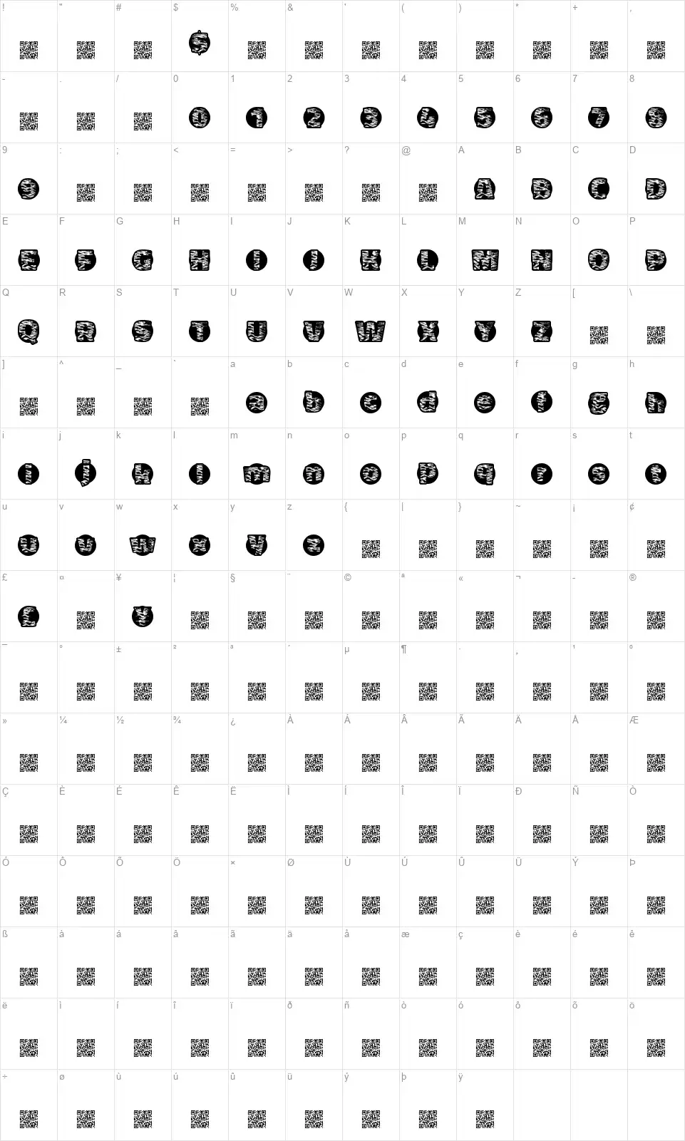 Tiger Bawlfont character map