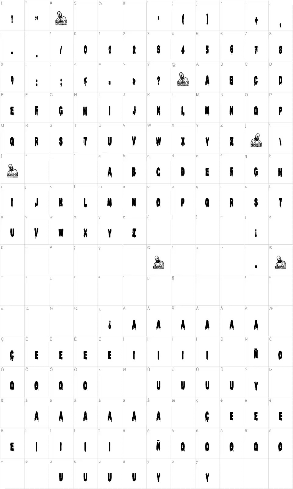 Toxic Cemeteryfont character map