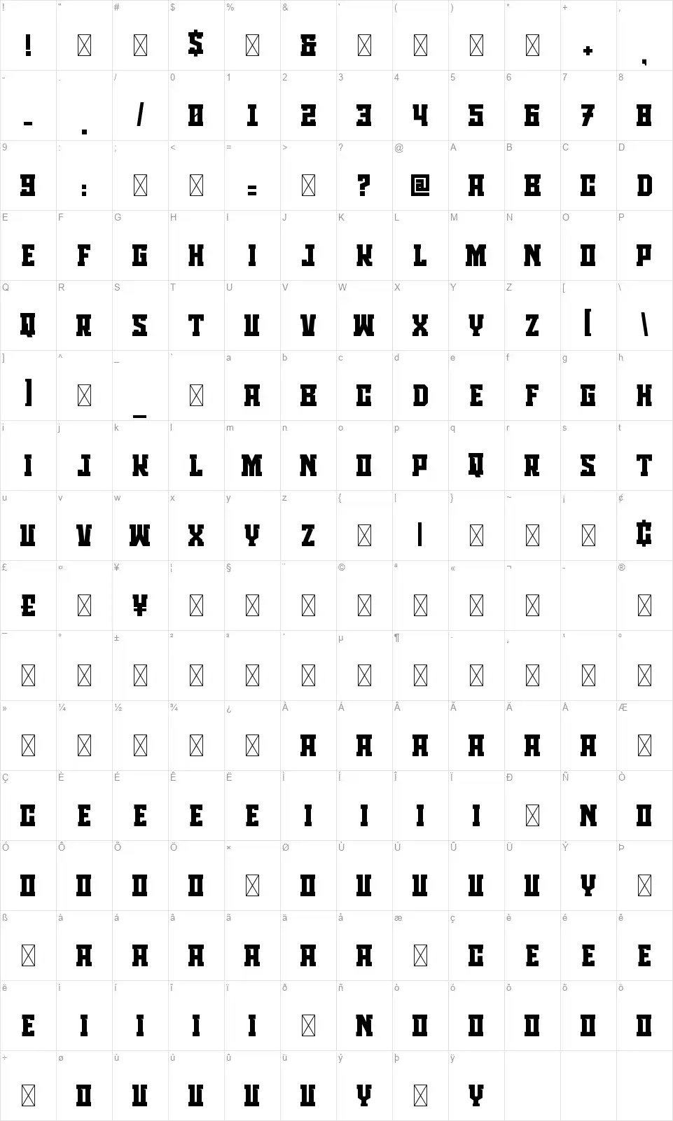 Trabashfont character map
