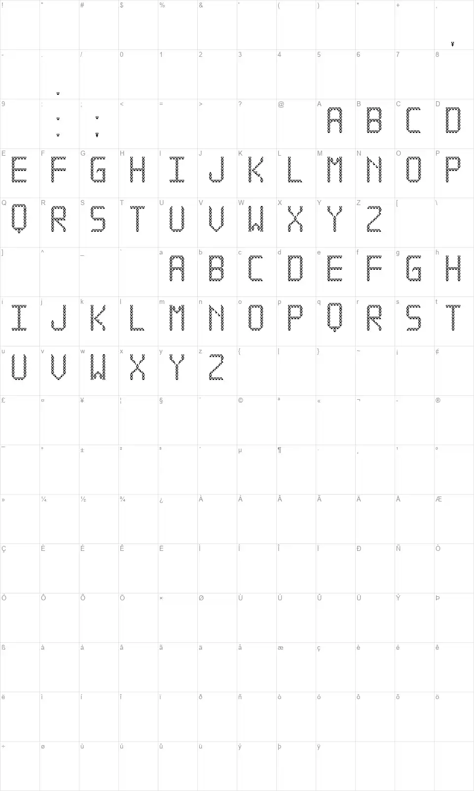 Triangled TFBfont character map