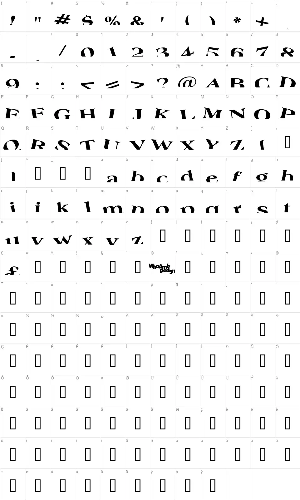Troubled Geniusfont character map