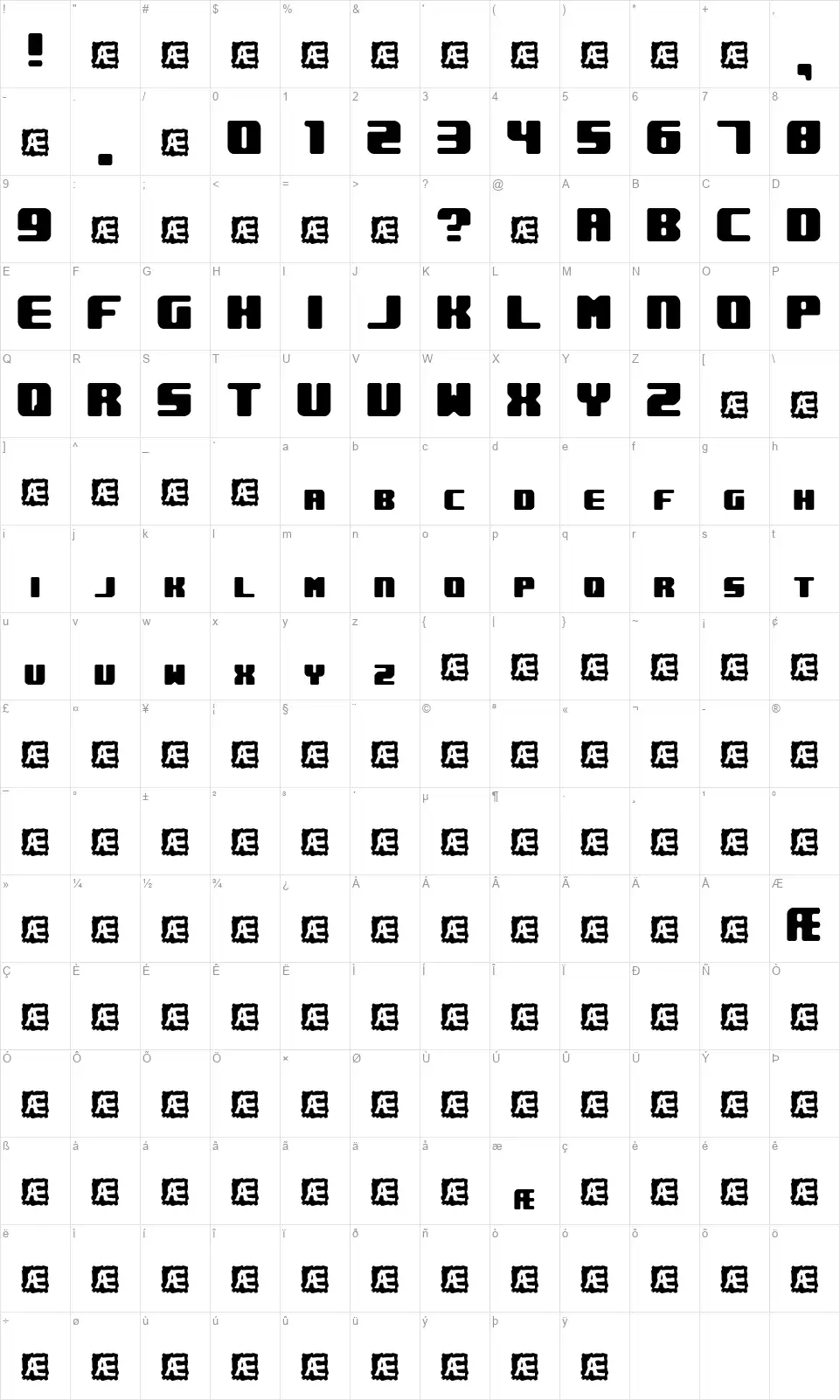 Underwhelmed BRKfont character map