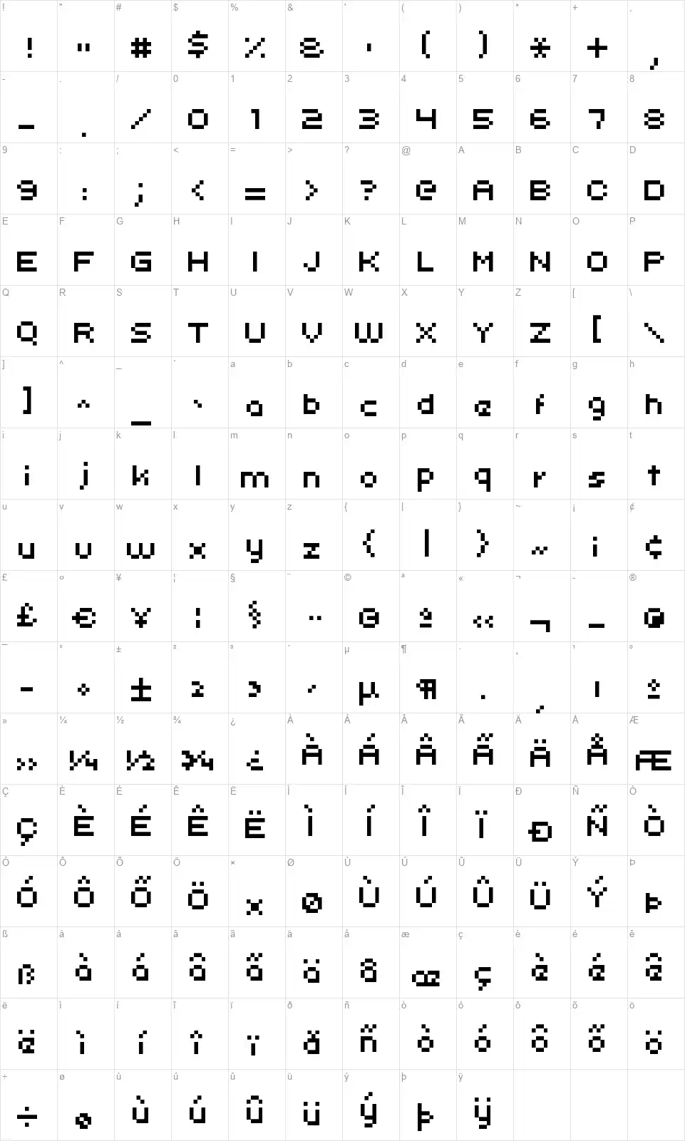Uni 05_xfont character map