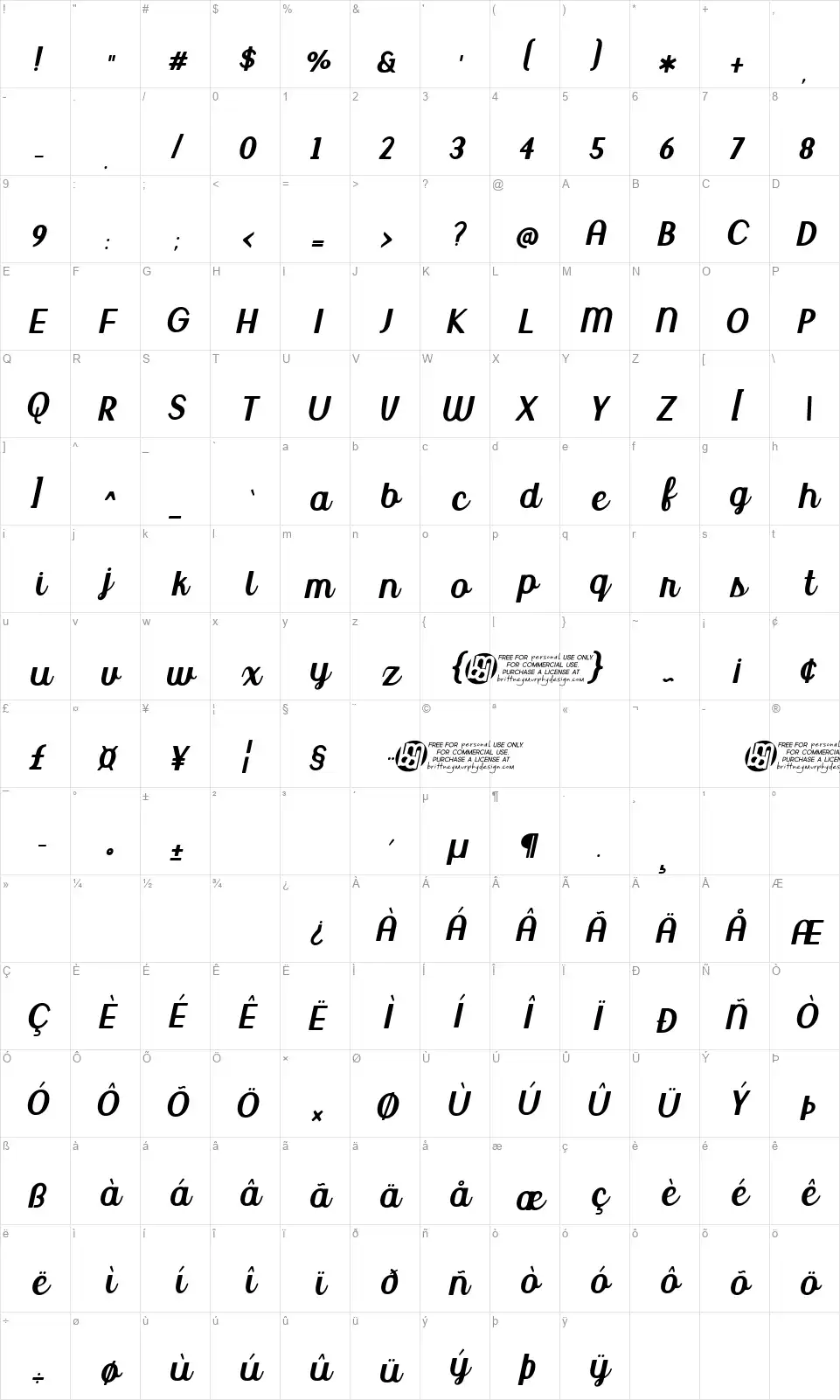 Uptown Marketfont character map