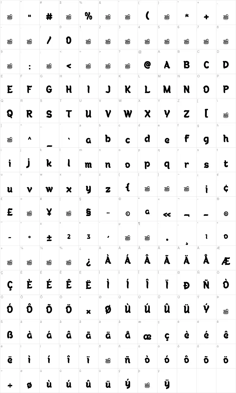 Vanila Moontfont character map