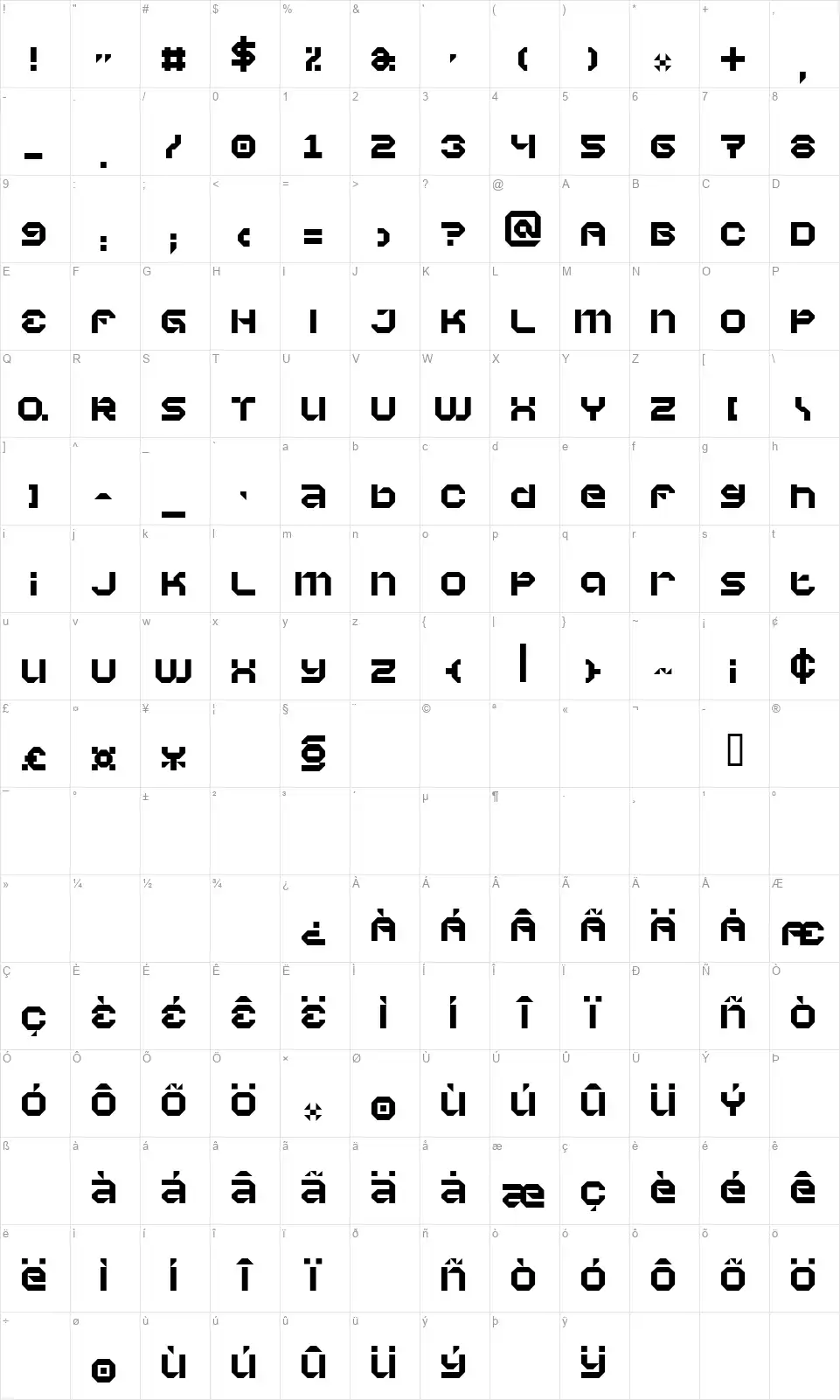 Vaporbytefont character map