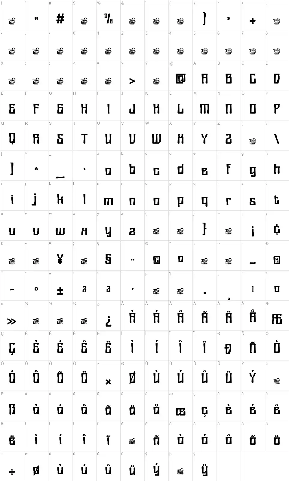 Vasrocefont character map