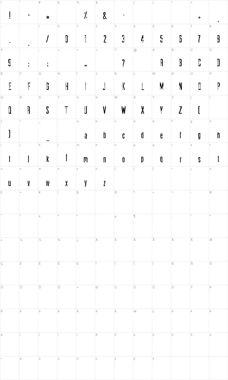 Vastenburg Typefacefont character map