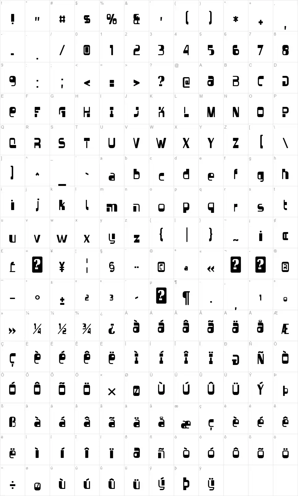 Vectroid-Regularfont character map