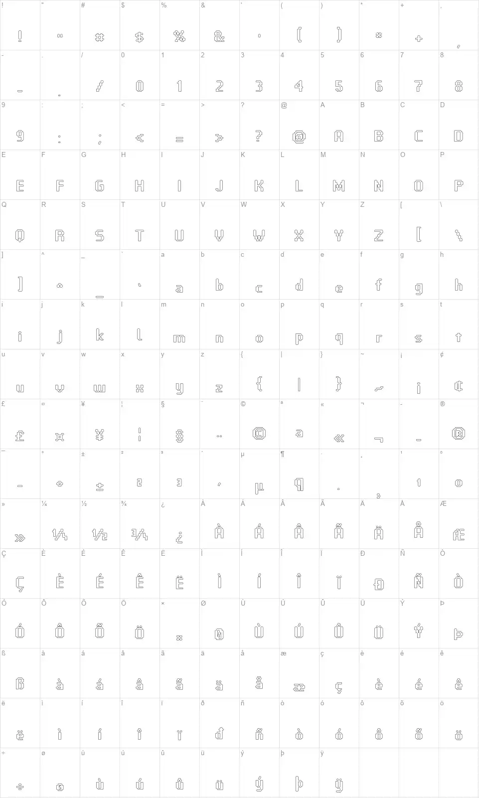 VP Pixel Profont character map