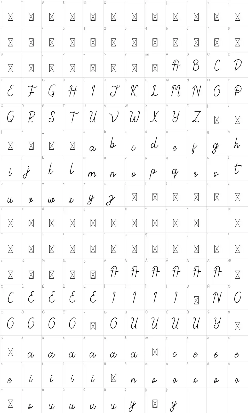 Walkingdayfont character map