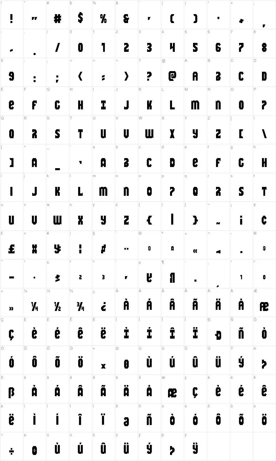 Warrior Nationfont character map