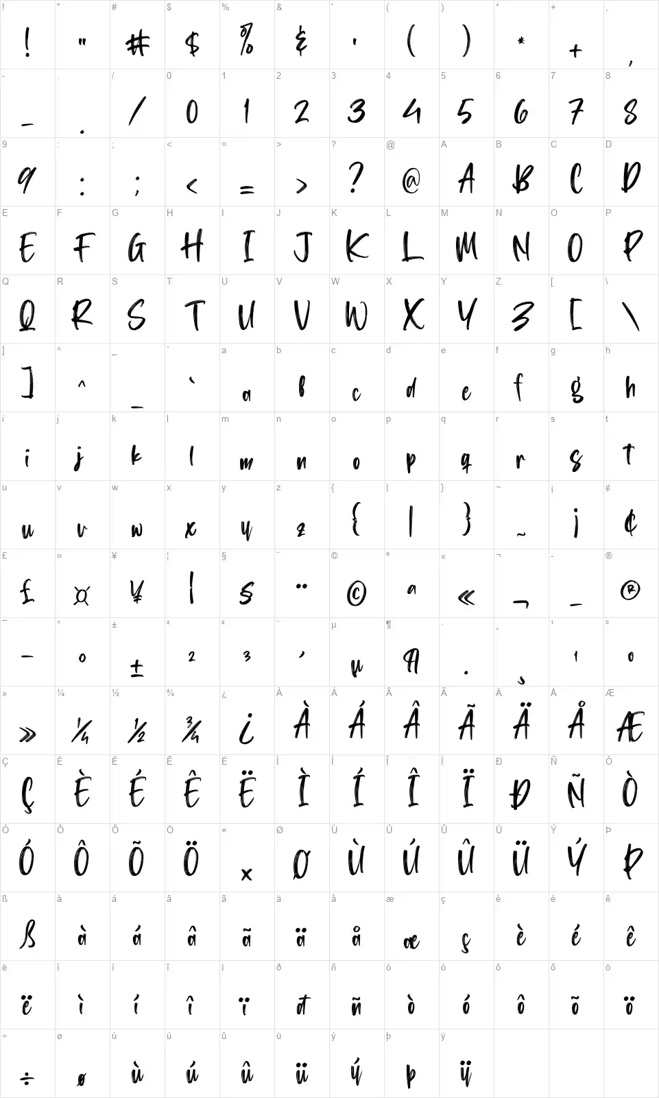 Washington Lifestylefont character map