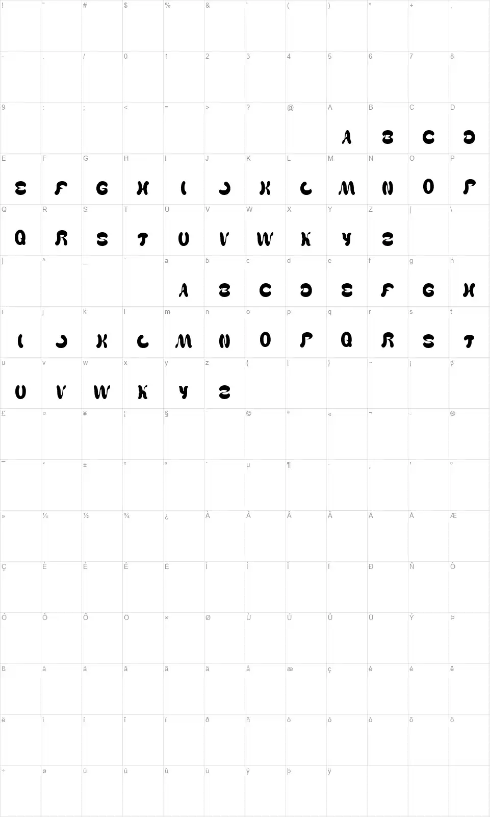 Wealth and Famousfont character map