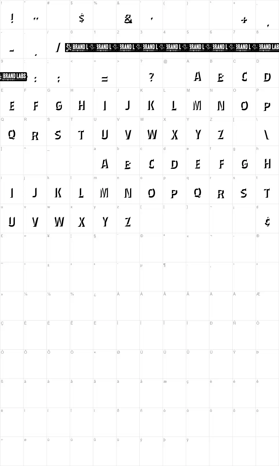Wednesday Matineefont character map