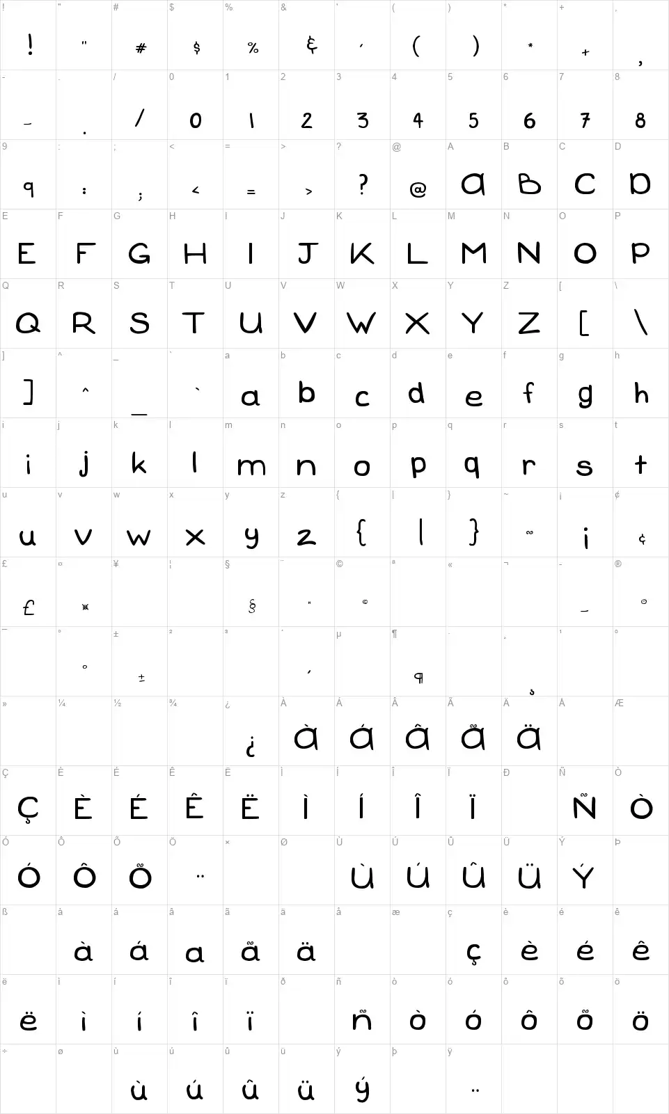 What Do We Do All Dayfont character map