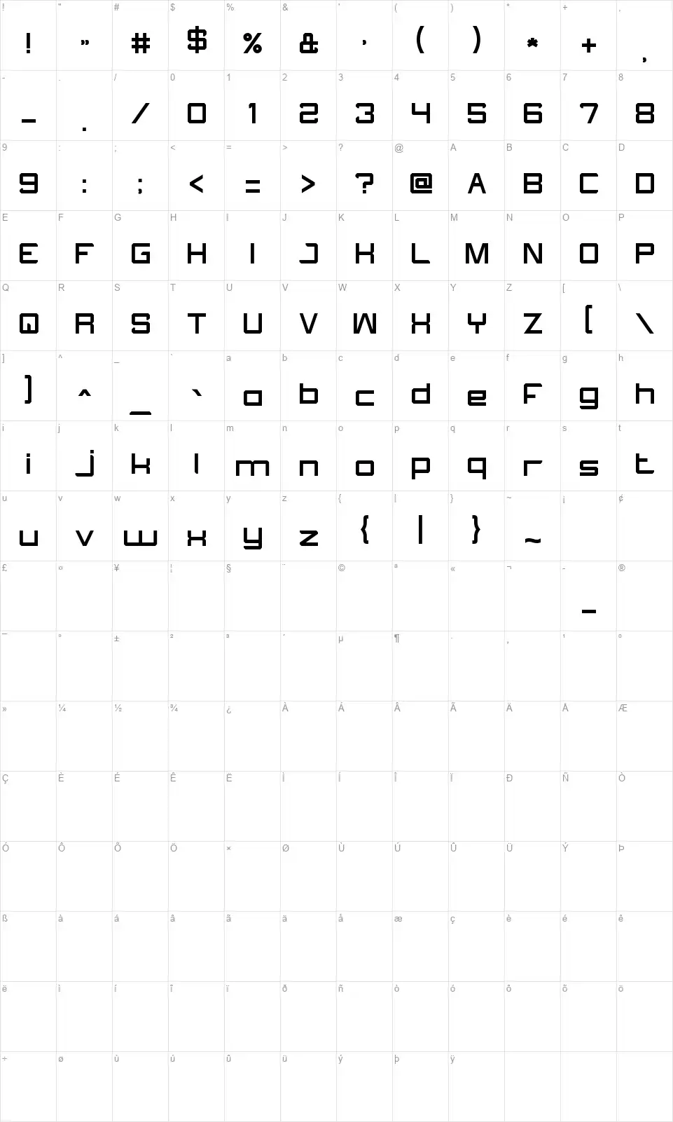 What The Funfont character map