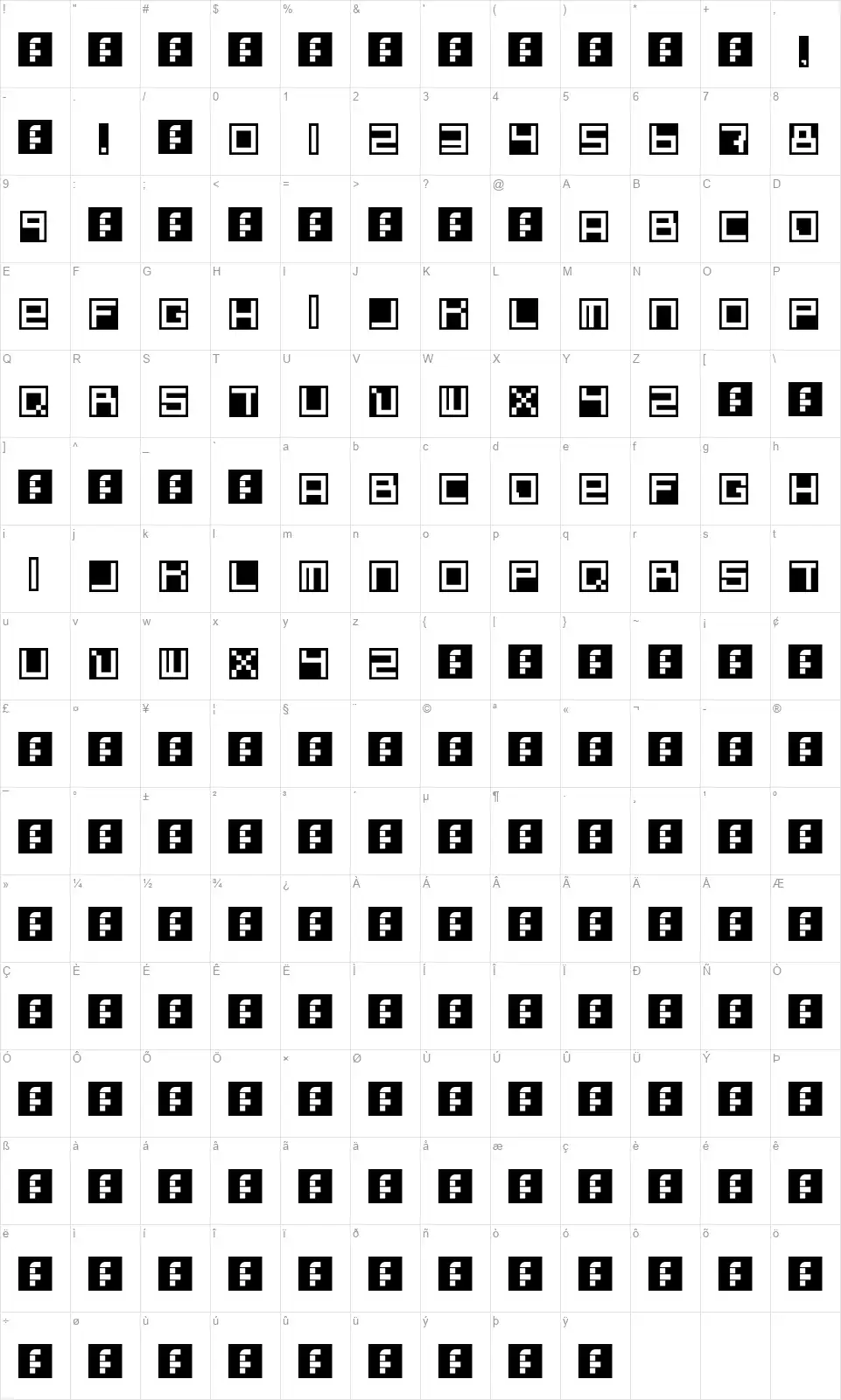 White On Boxfont character map
