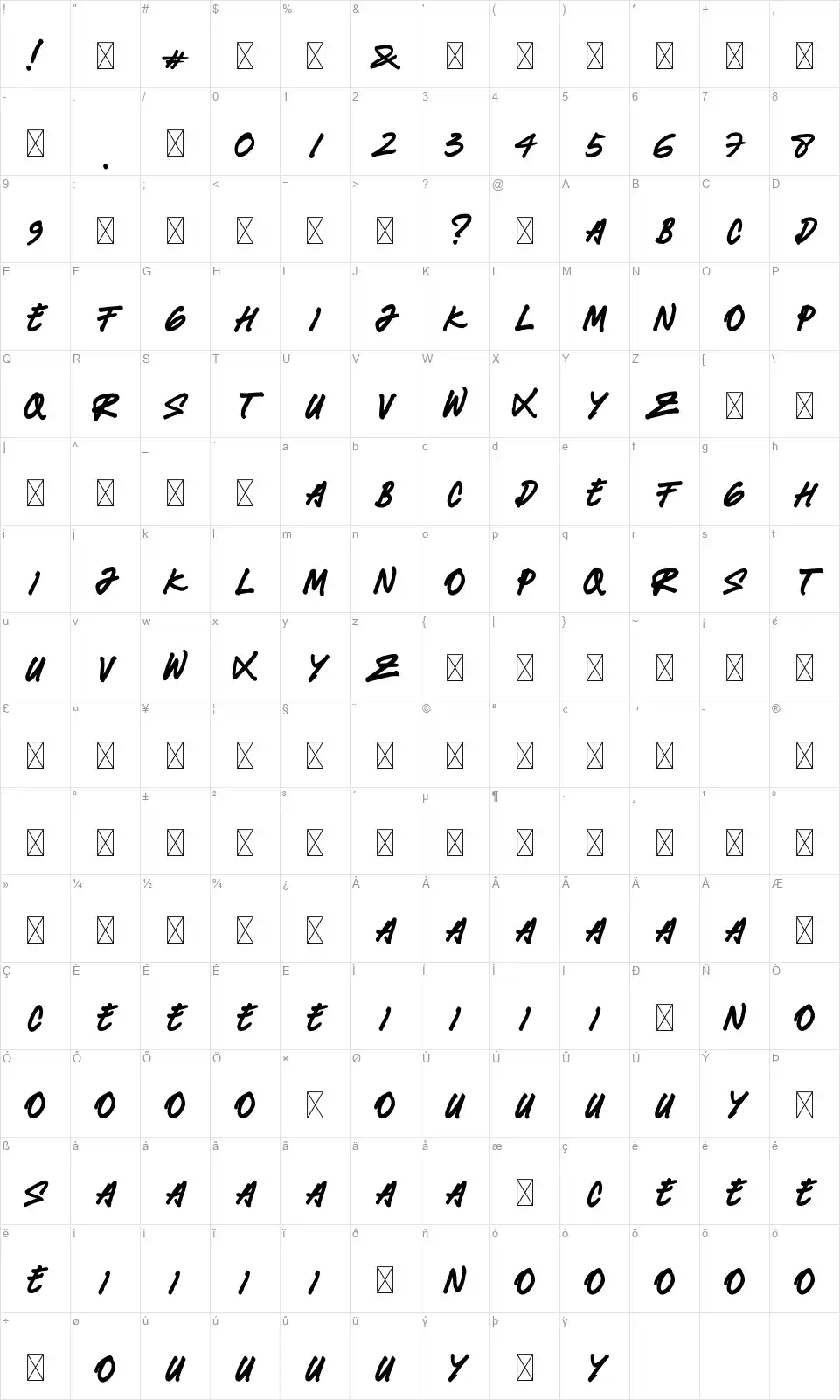 Willyan Rocksfont character map