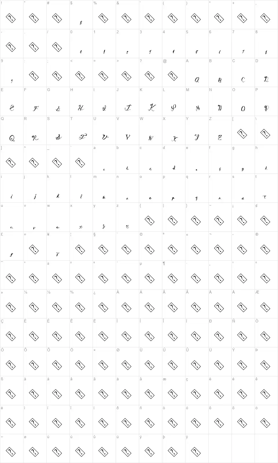 Wine Basementfont character map