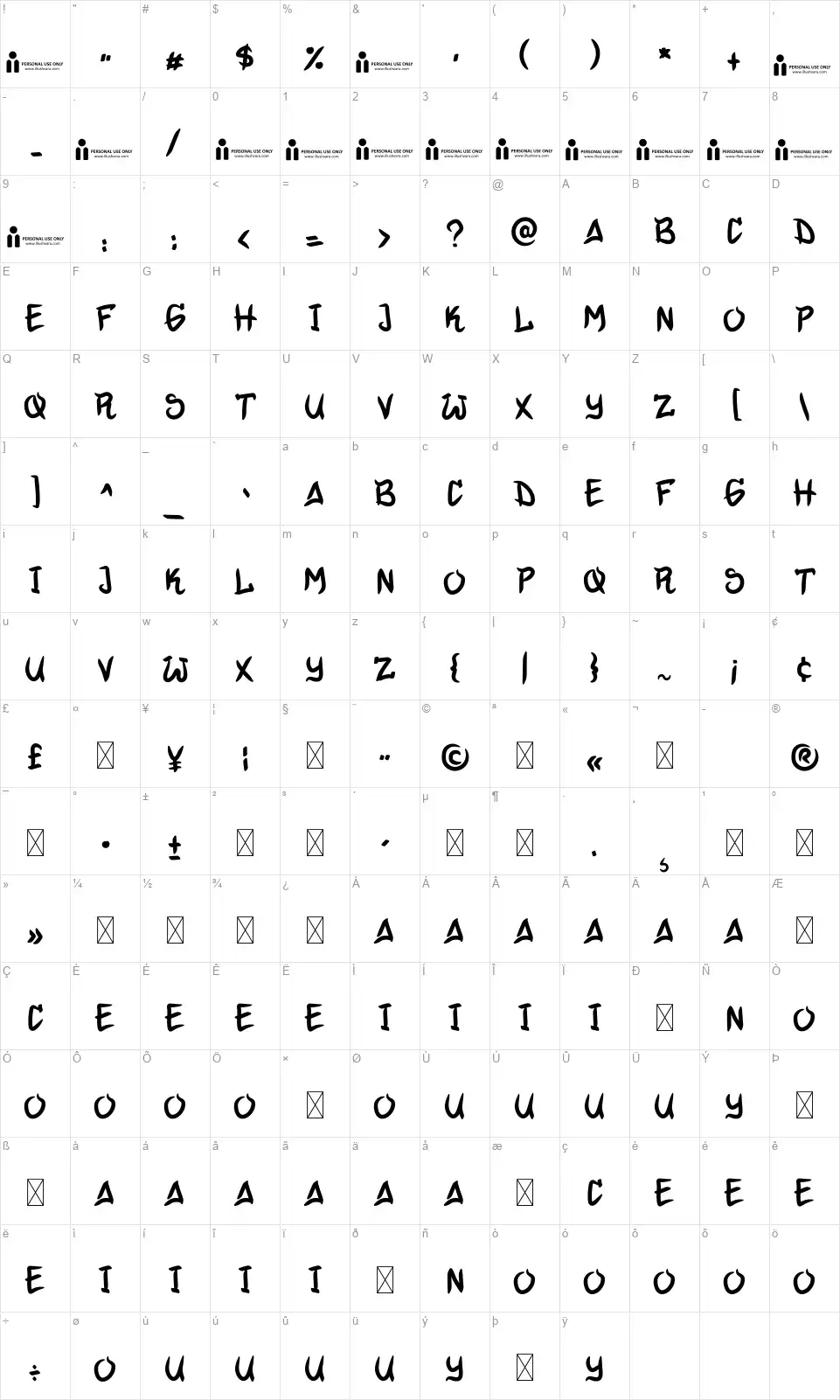 Winter Swashfont character map