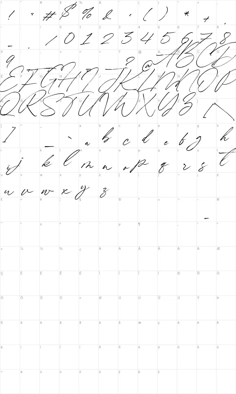 Winterladyfont character map