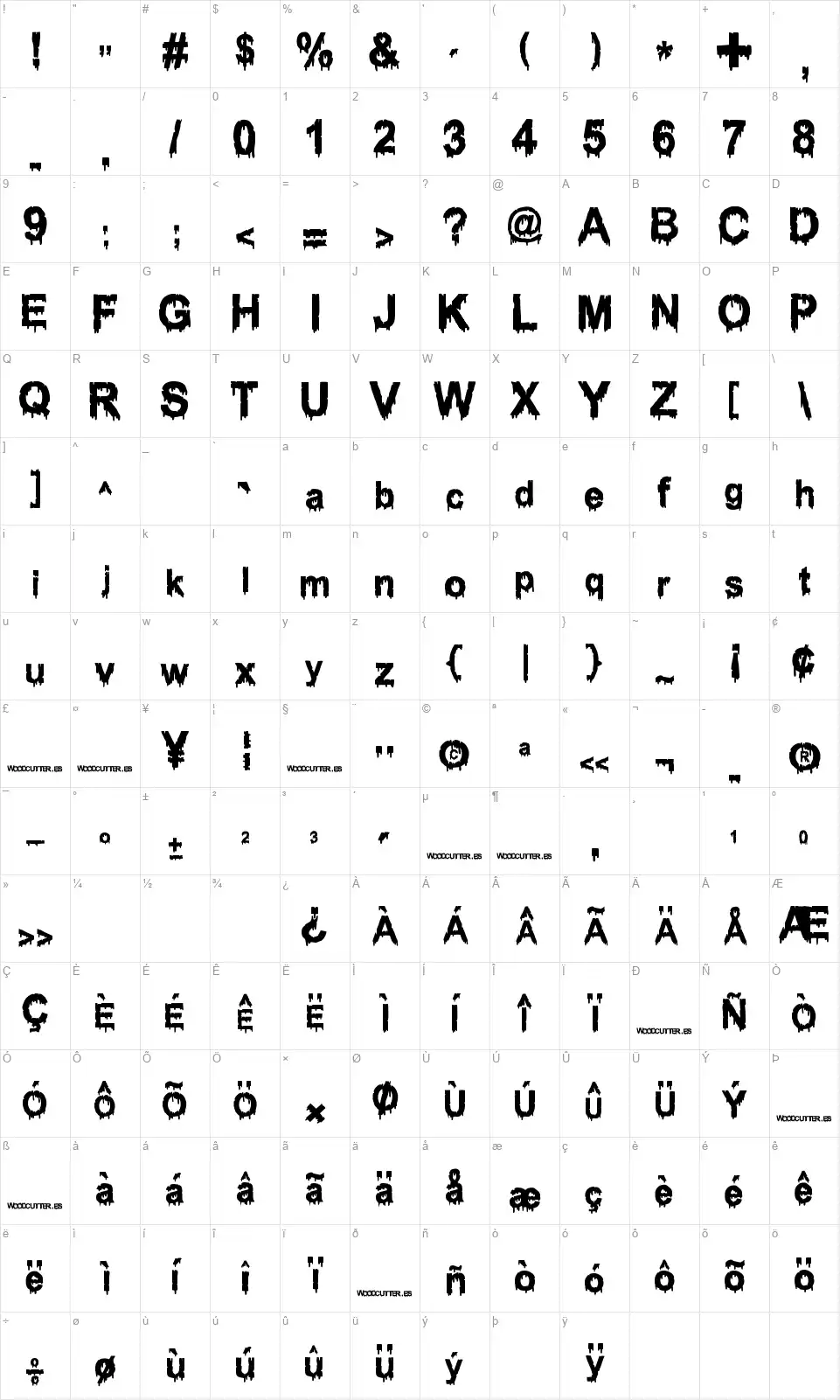 Woodcutter Dripping Classic Fontfont character map