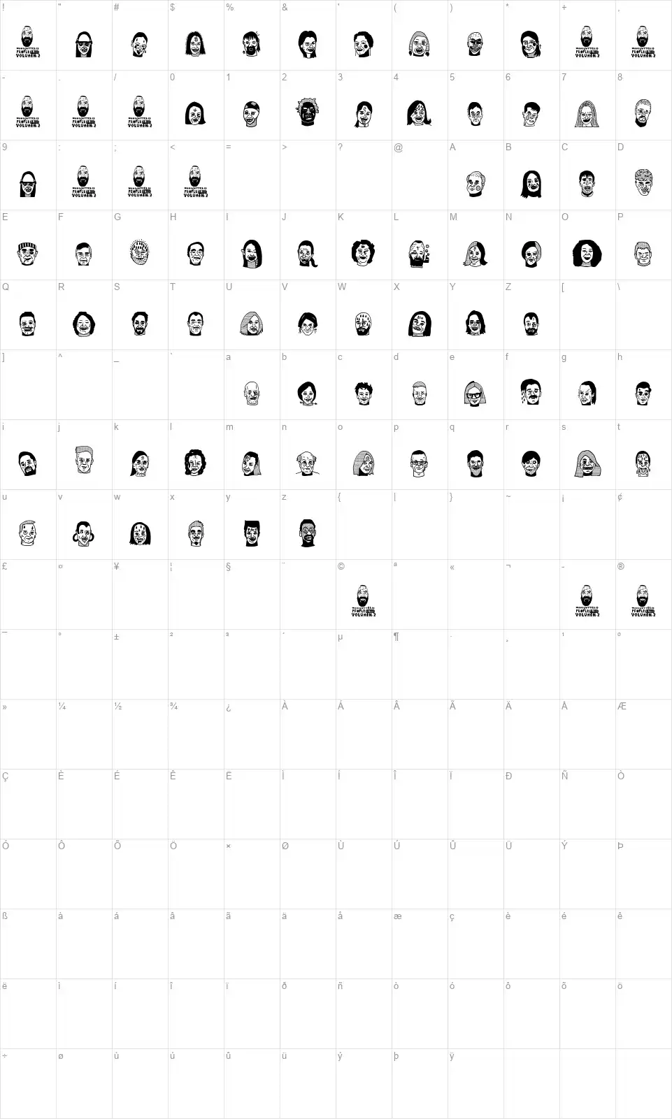 Woodcutter People Faces Vol.2font character map
