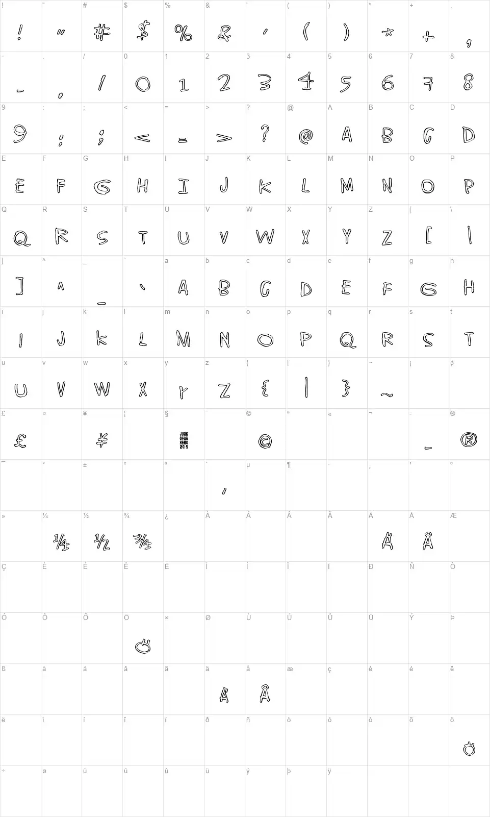 World without endfont character map