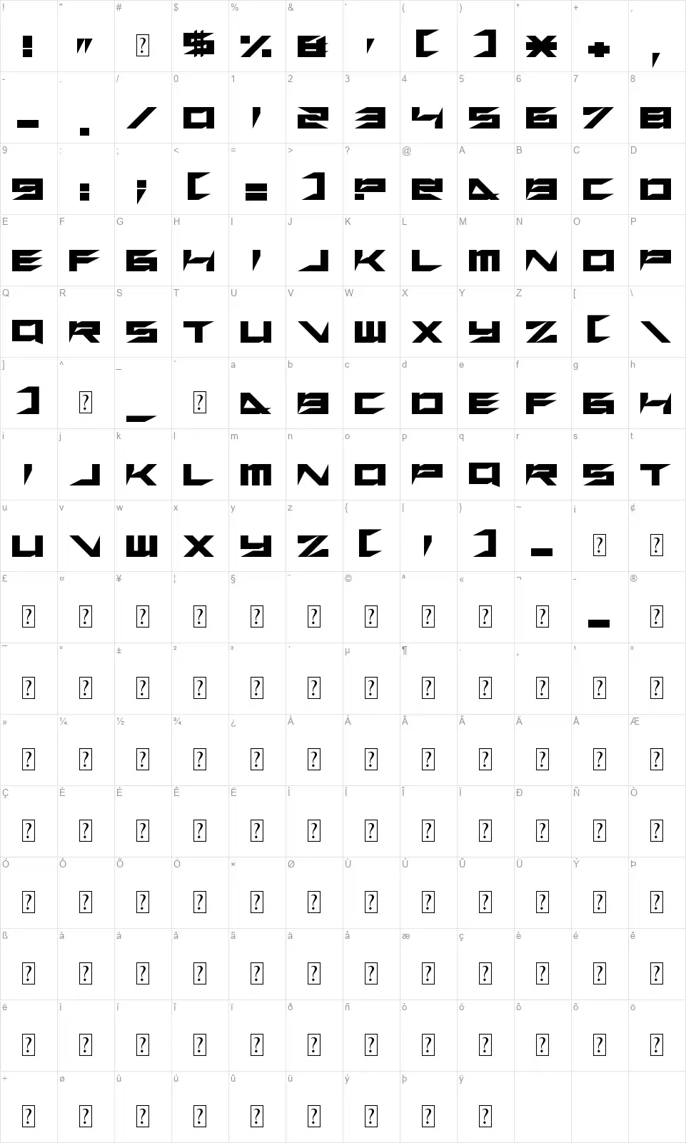 Xero's Retreatfont character map
