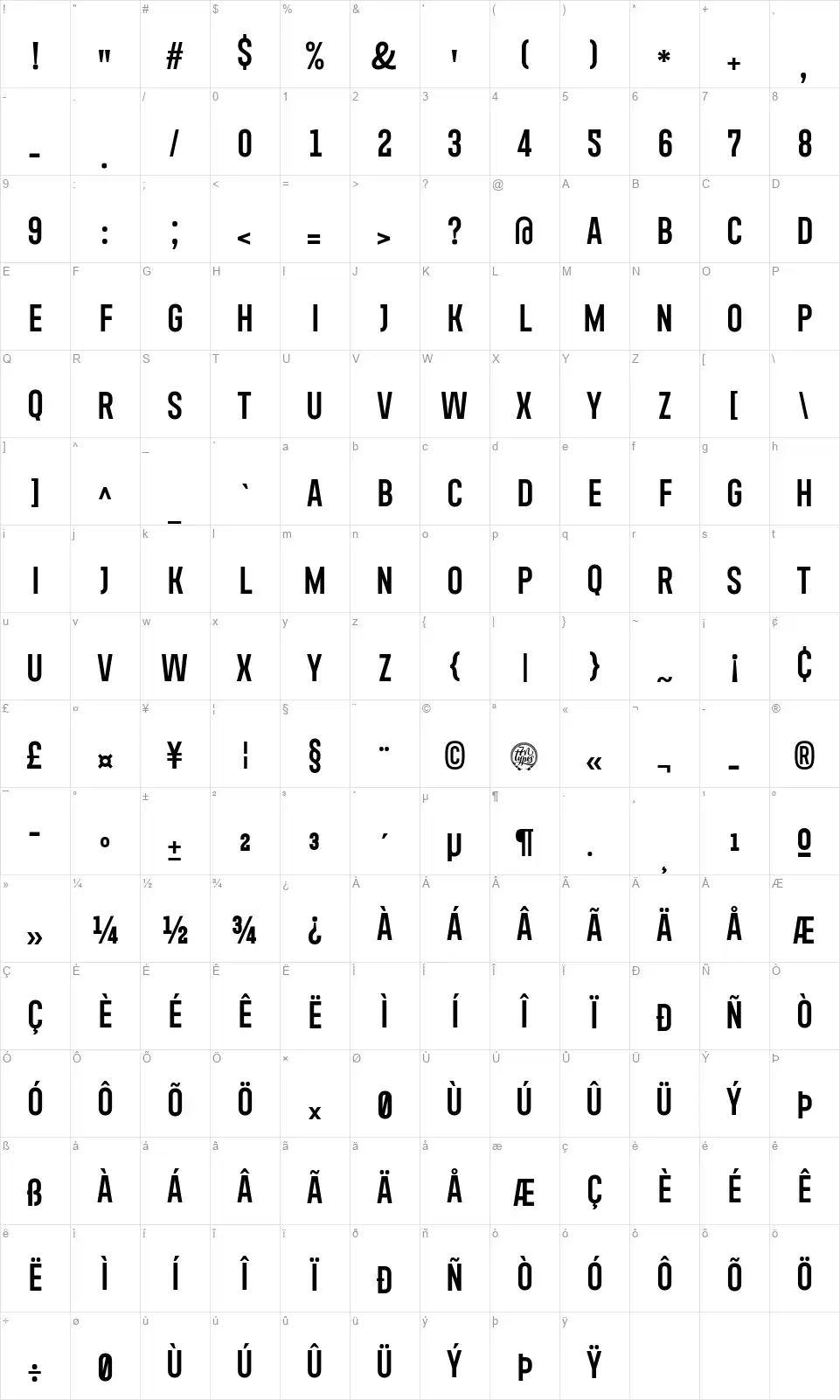 Xhersfont character map