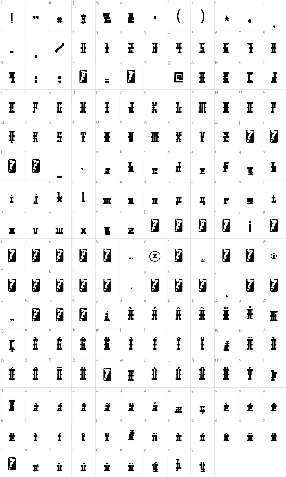 Xolto-Regularfont character map