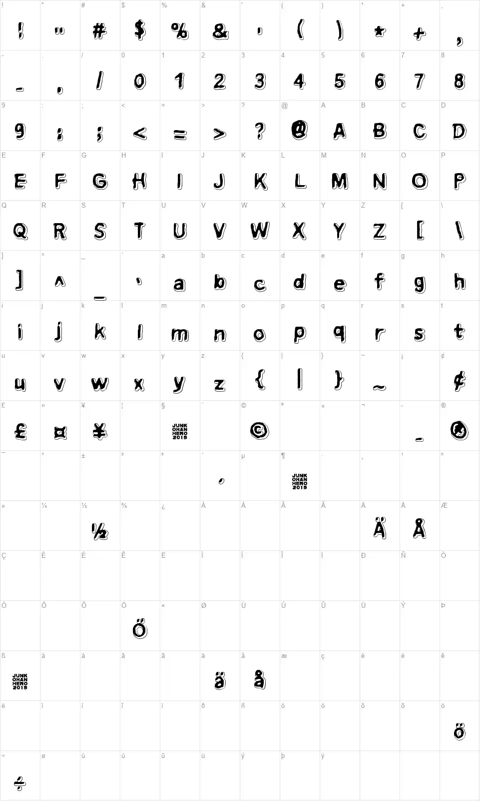 Xsderminatoerfont character map